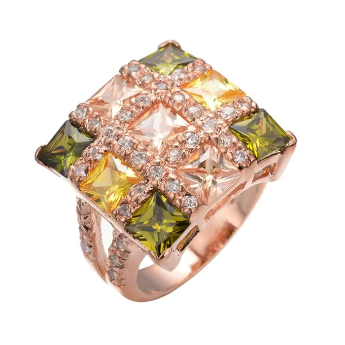 Stunning Square Pave CZ Crystal Chunky Large Statement Women Finger Ring Size 7