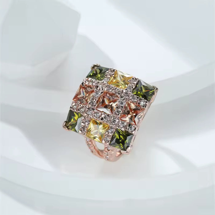 Stunning Square Pave CZ Crystal Chunky Large Statement Women Finger Ring Size 7