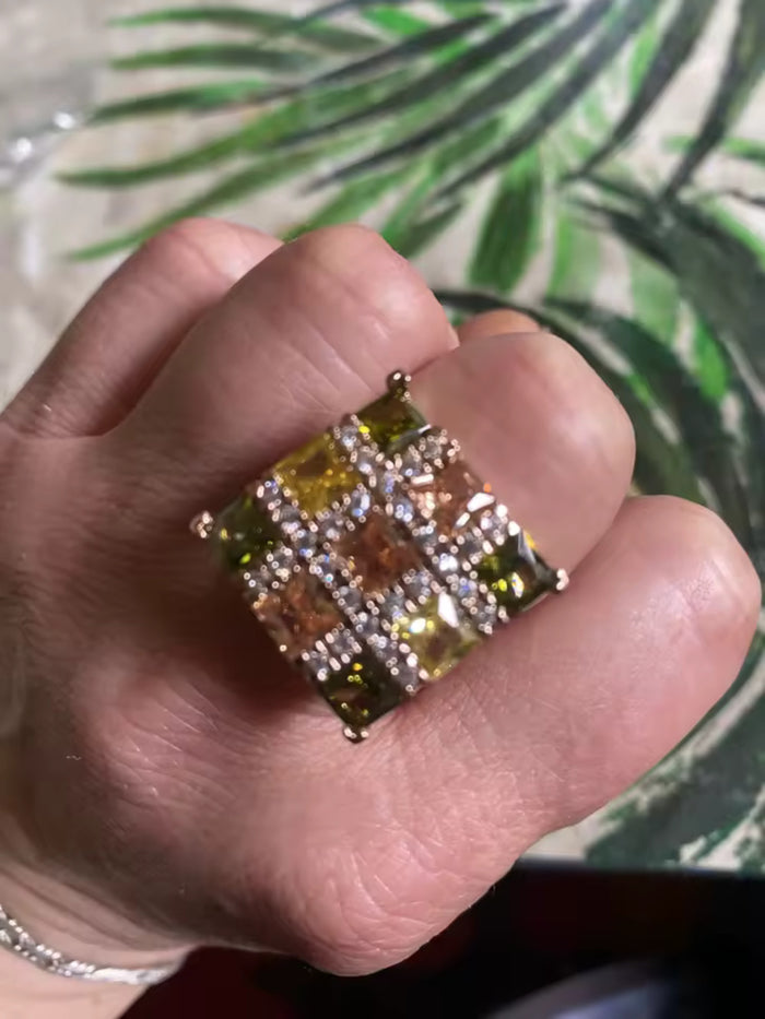 Stunning Square Pave CZ Crystal Chunky Large Statement Women Finger Ring Size 7