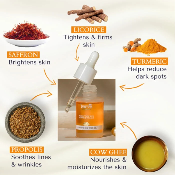 Sunshine Dew Face Oil - 30ml | saffron vitamin E turmeric liquorice & ghee blend - MAIN