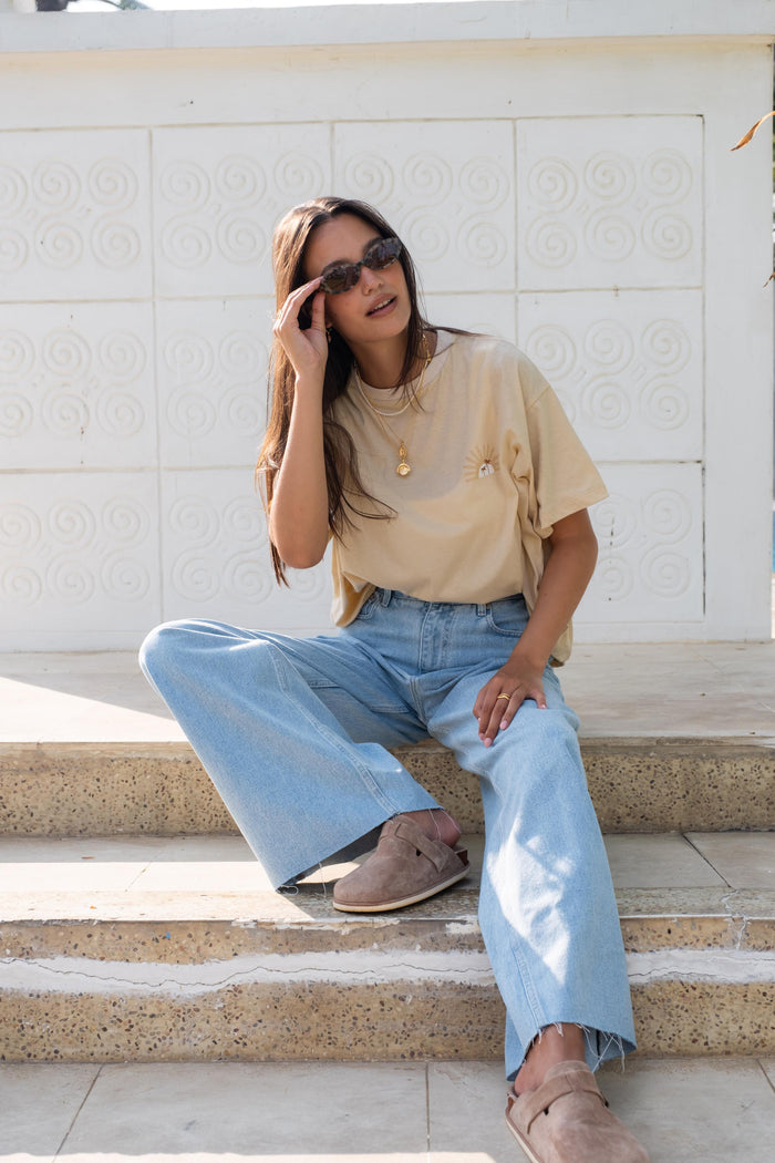 Organic Cotton Oversized Printed TShirt Sand Colour Canggu Bali
