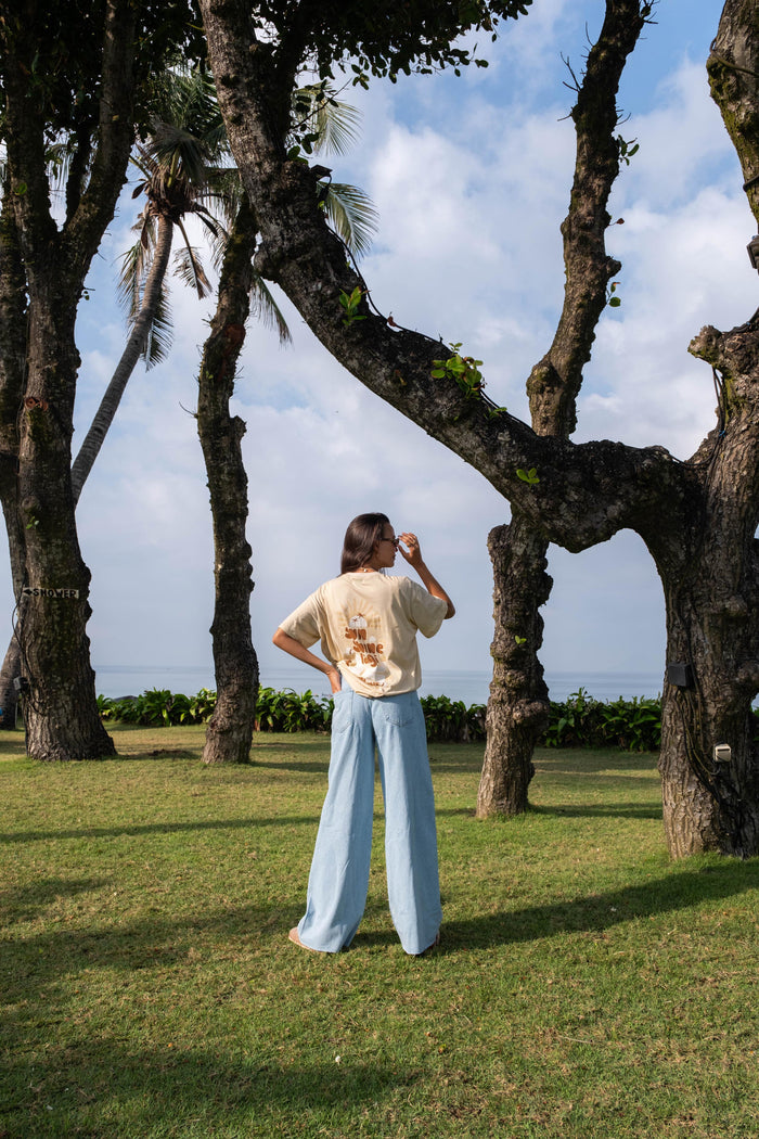 Organic Cotton Oversized Printed TShirt Sand Colour Canggu Bali