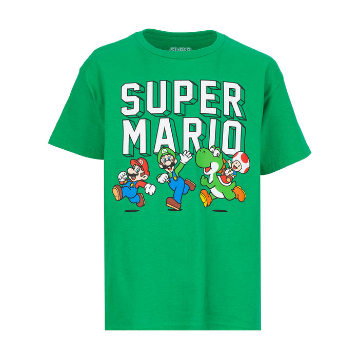 Youth green graphic T-shirt with Super Mario front print
