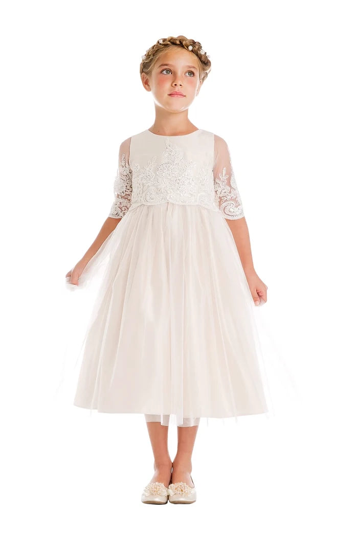Sweet Kids Sequin Detail Scalloped Lace w/ Satin & Tuelle