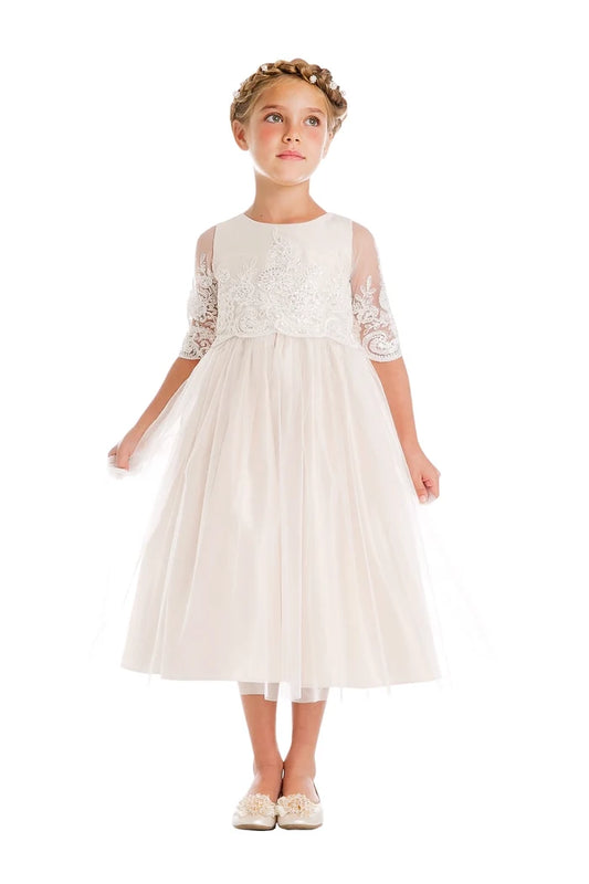 Sweet Kids Sequin Detail Scalloped Lace w/ Satin & Tuelle