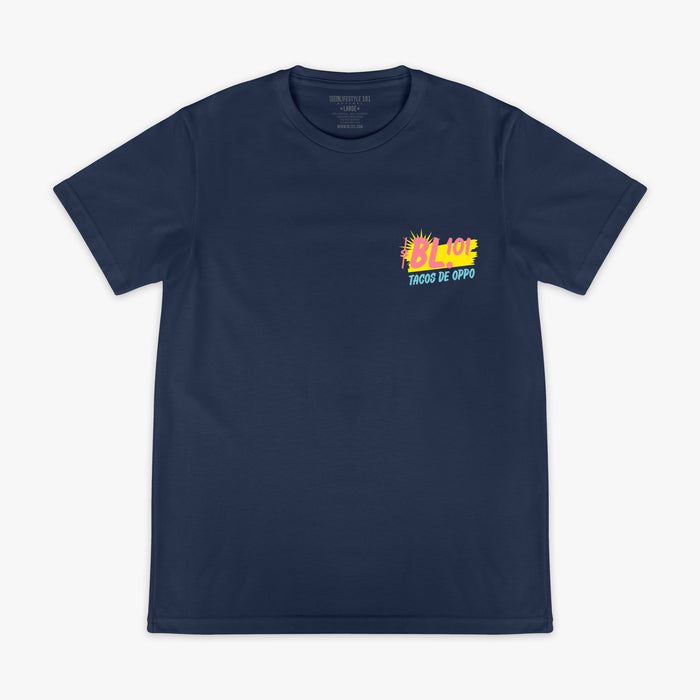 Navy Taco graphic tee — front view