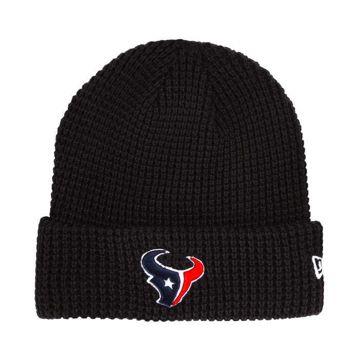 Knit waffle beanie with Texans logo patch, dark navy cuffed knit hat