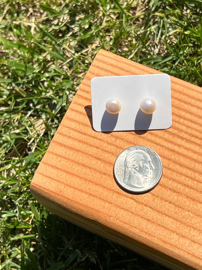 The Bianca Pearl Button Stud Earrings - 8mm