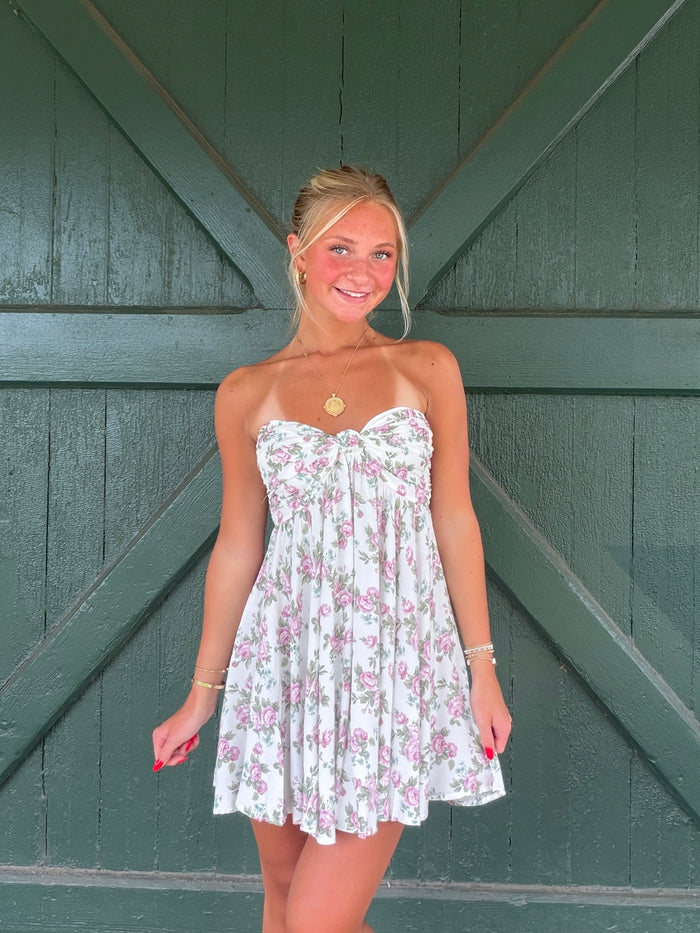 The Camilla Dress – Floral Strapless Mini