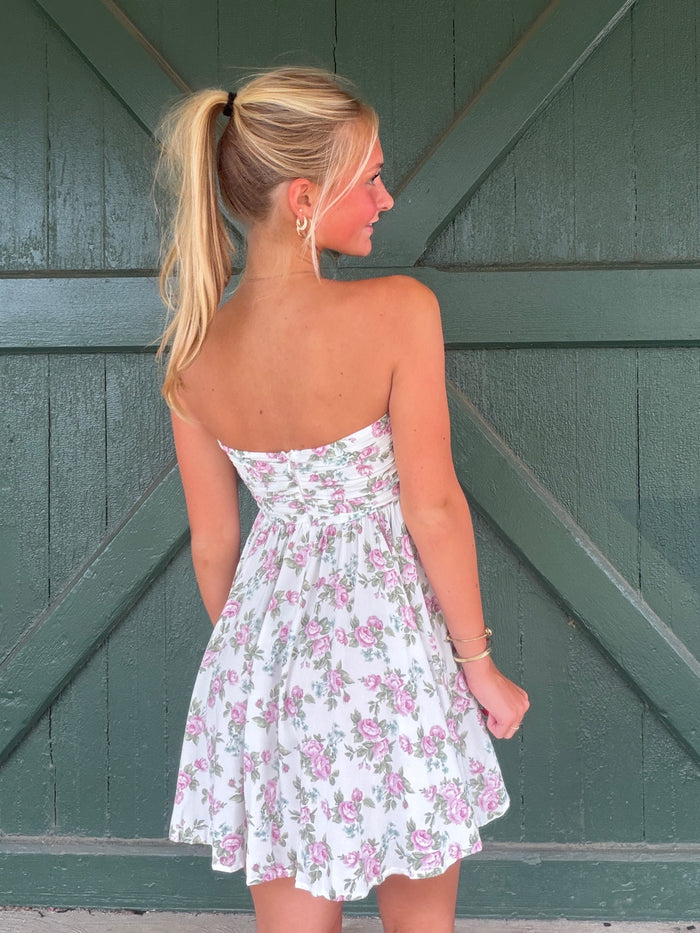 The Camilla Dress – Floral Strapless Mini