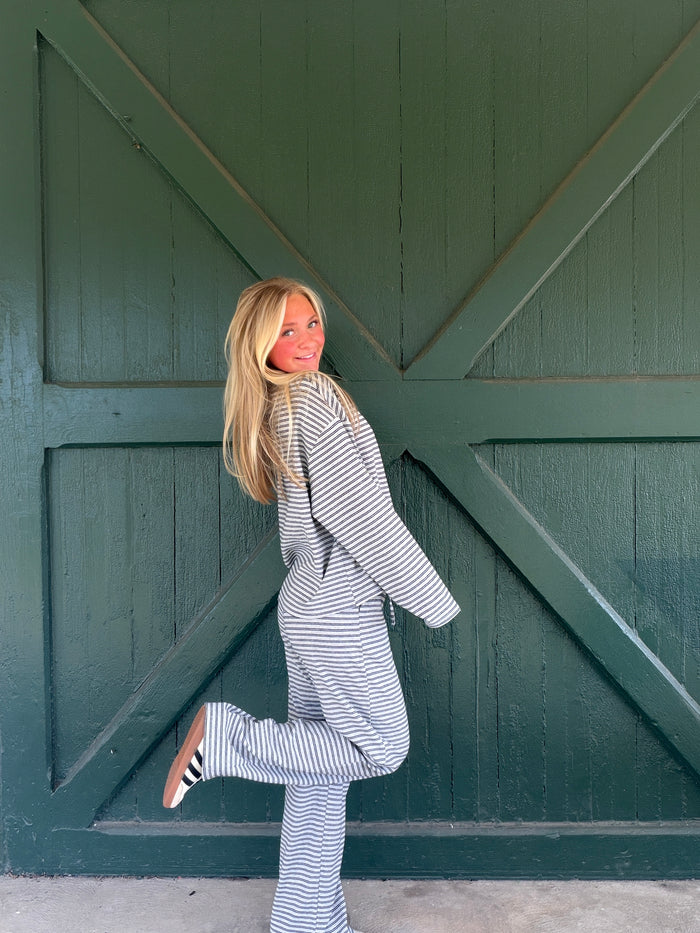 The Dylan Heather Grey Stripe Knit Wide Leg Pant