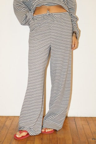 The Dylan Heather Grey Stripe Knit Wide Leg Pant