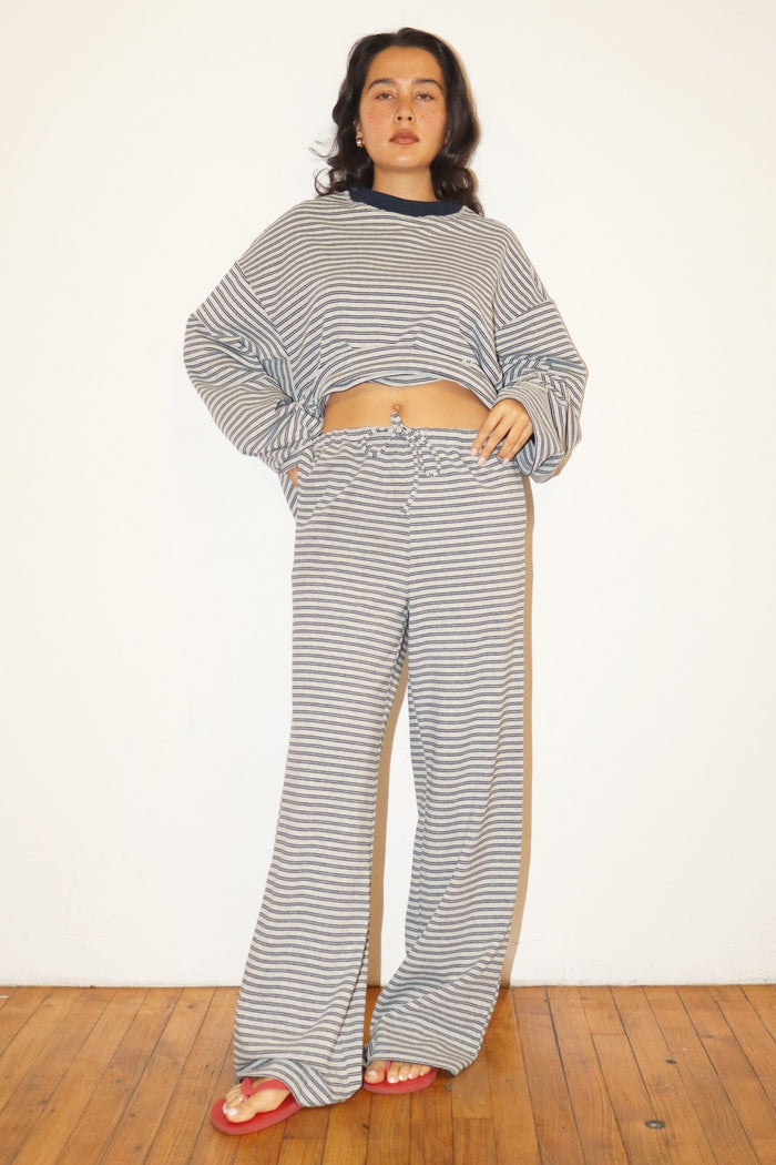 The Dylan Heather Grey Stripe Knit Wide Leg Pant