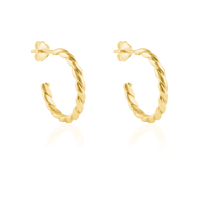 The Hudson twisted hoops earrings gold on white background