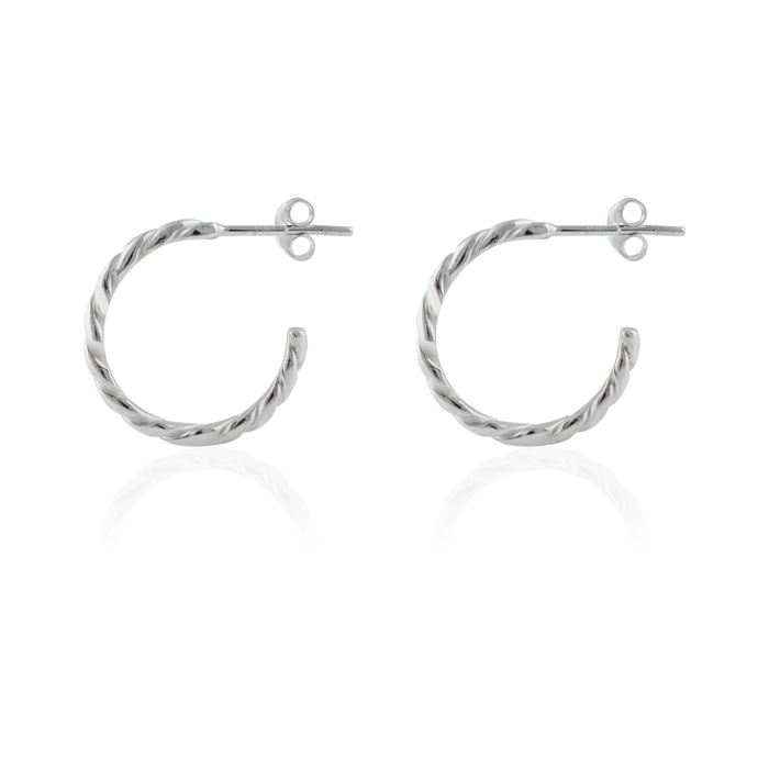 a pair of silver earrings