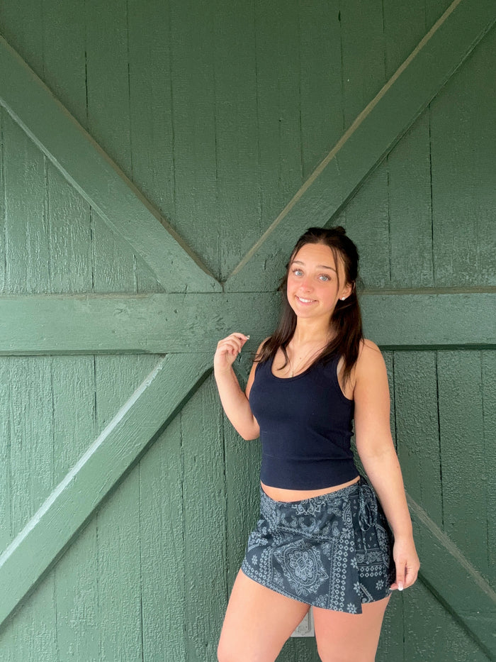 The Lucia Bandana Wrap Skort – Navy