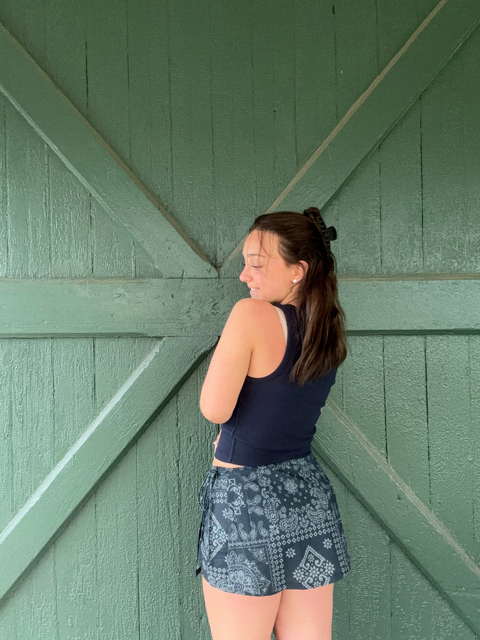 The Lucia Bandana Wrap Skort – Navy