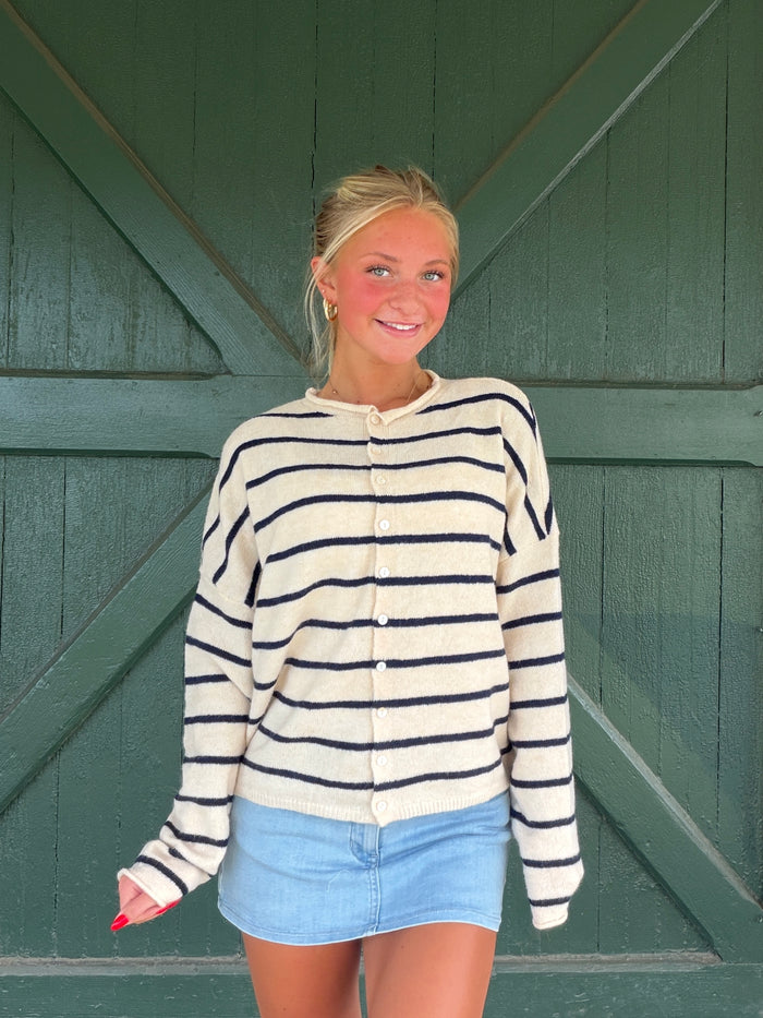 The Mini Stripe It Girl Sweater - Natural/Navy