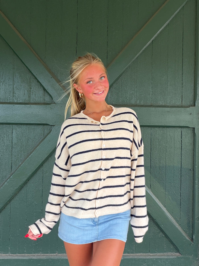The Mini Stripe It Girl Sweater - Natural/Navy