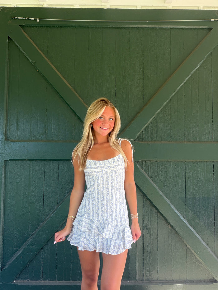 The Summer Party Romper Dress- Blue Rose