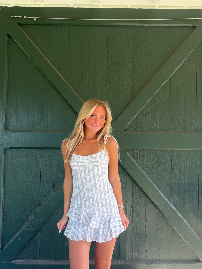 The Summer Party Romper Dress- Blue Rose