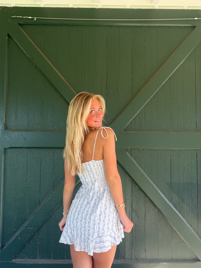 The Summer Party Romper Dress- Blue Rose