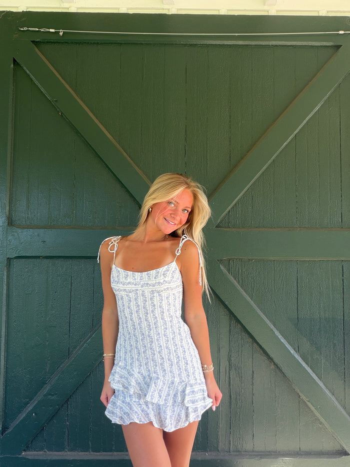 The Summer Party Romper Dress- Blue Rose