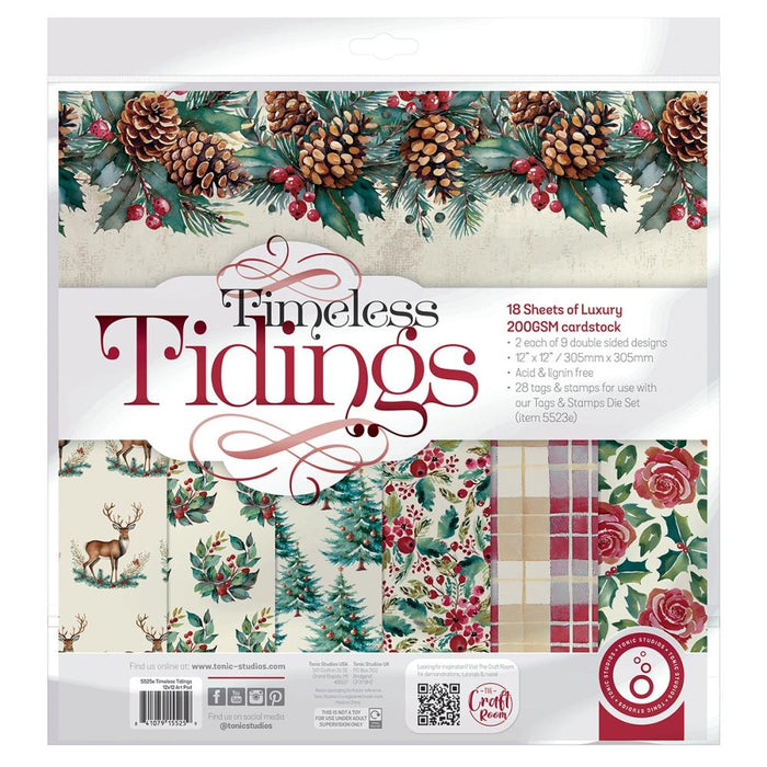 Tonic Studios - Art Pad 12"x12" - Timeless Tiding. 18 Sheets of luxury 200gsm cardstock. 2 each of 9 double sided designs, acid and lignin free. Available at Embellish Away located in Bowmanville Ontario Canada.