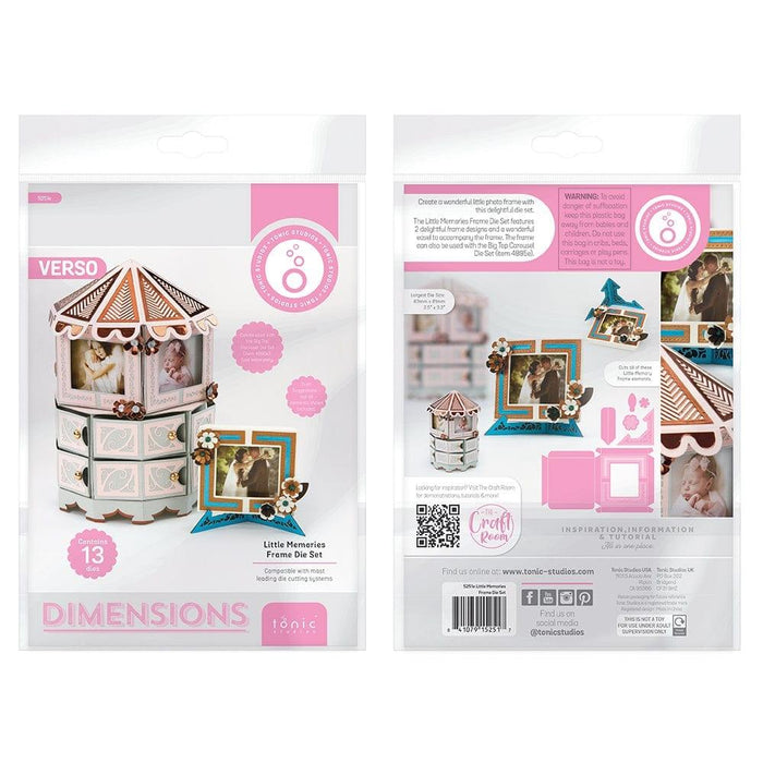 Tonic Studios - Frame Die Set - Little Memories. Craft sensational boxes, memory books, interactive cards and more with the Dimensions range of three-dimensional dies! Create a wonderful little photo frame with this charming die set. Available at Embellish Away located in Bowmanville Ontario Canada.