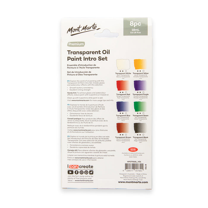 Transparent Oil Paint Intro Set Premium 8pc x 18ml (0.6 US fl.oz)