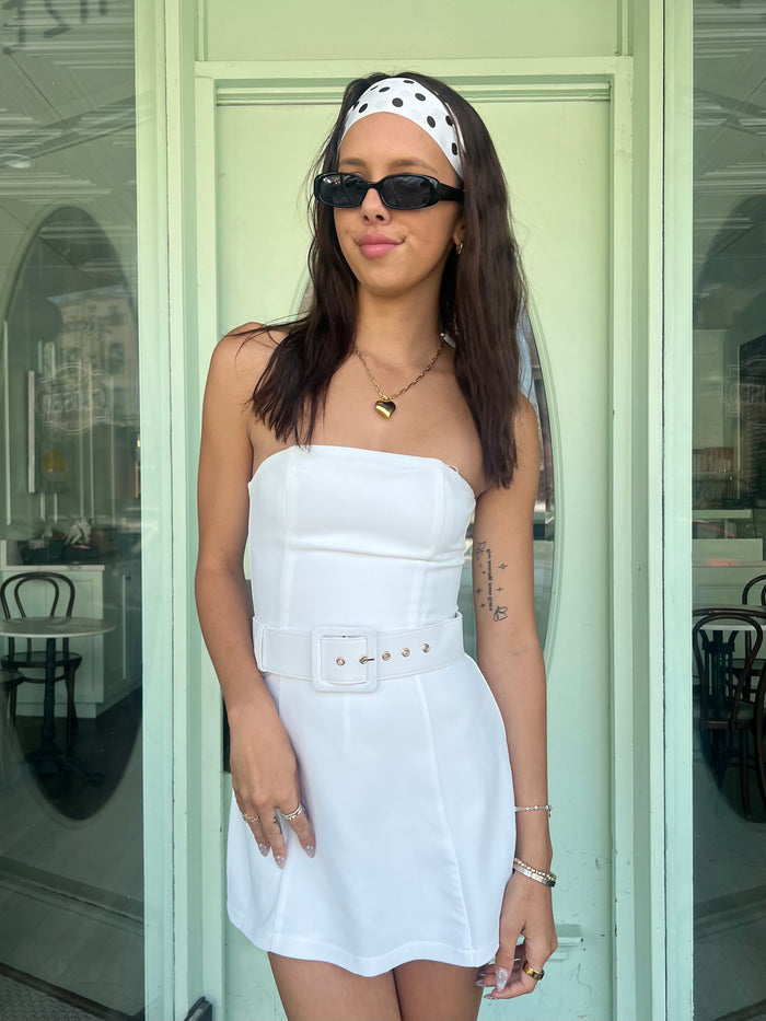Tribeca Strapless Belted Dress Romper – White