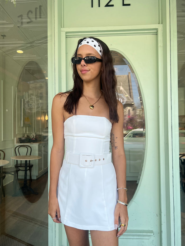 Tribeca Strapless Belted Dress Romper – White
