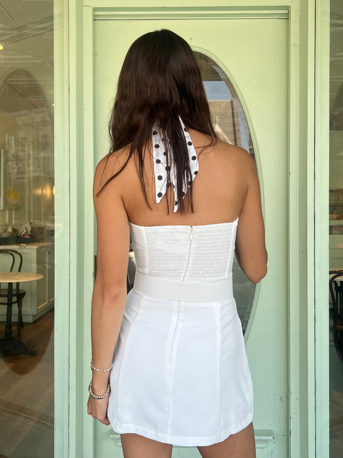 Tribeca Strapless Belted Dress Romper – White