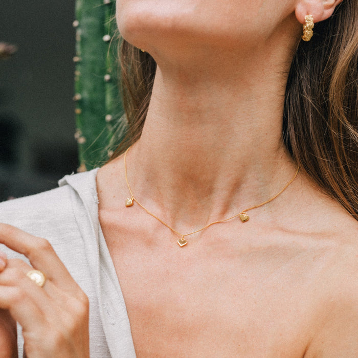 Triple Heart of Gold Necklace - (Gold)