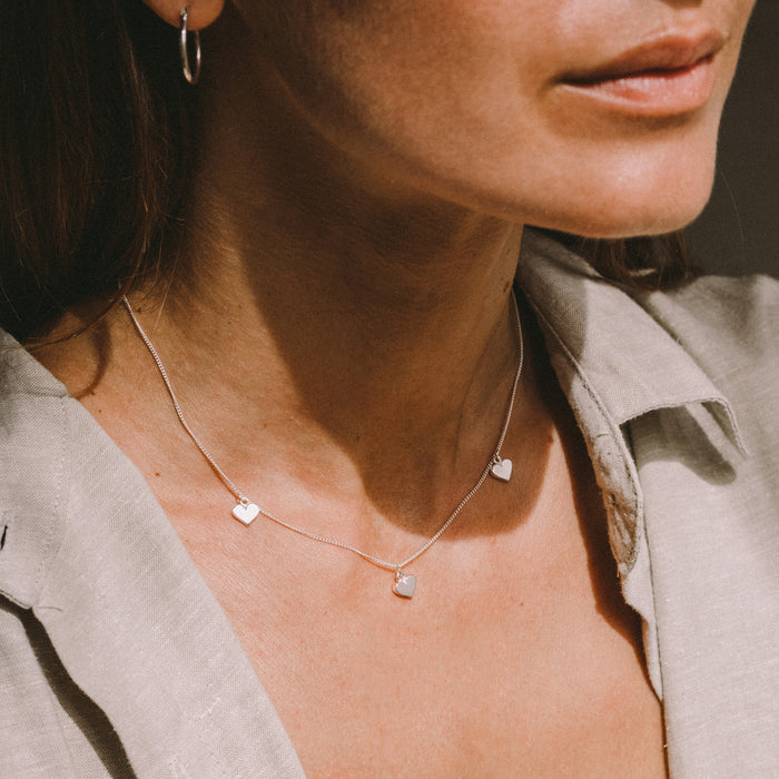 Luna & Rose Triple Heart of Gold Necklace - (Silver)
