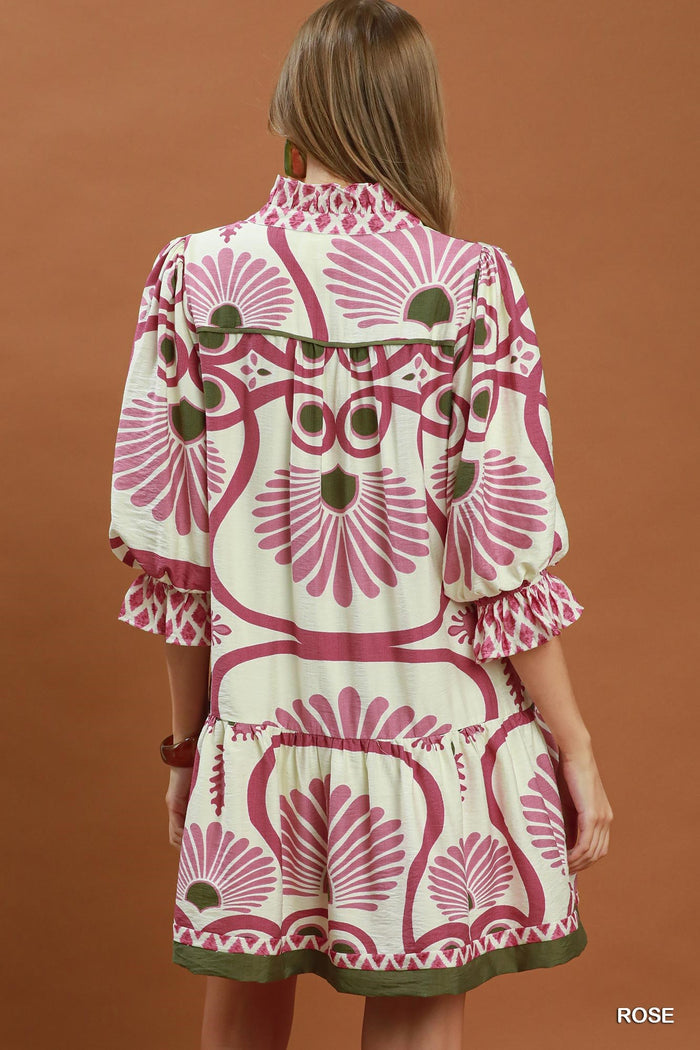 Umgee Abstract Print Babydoll Dress