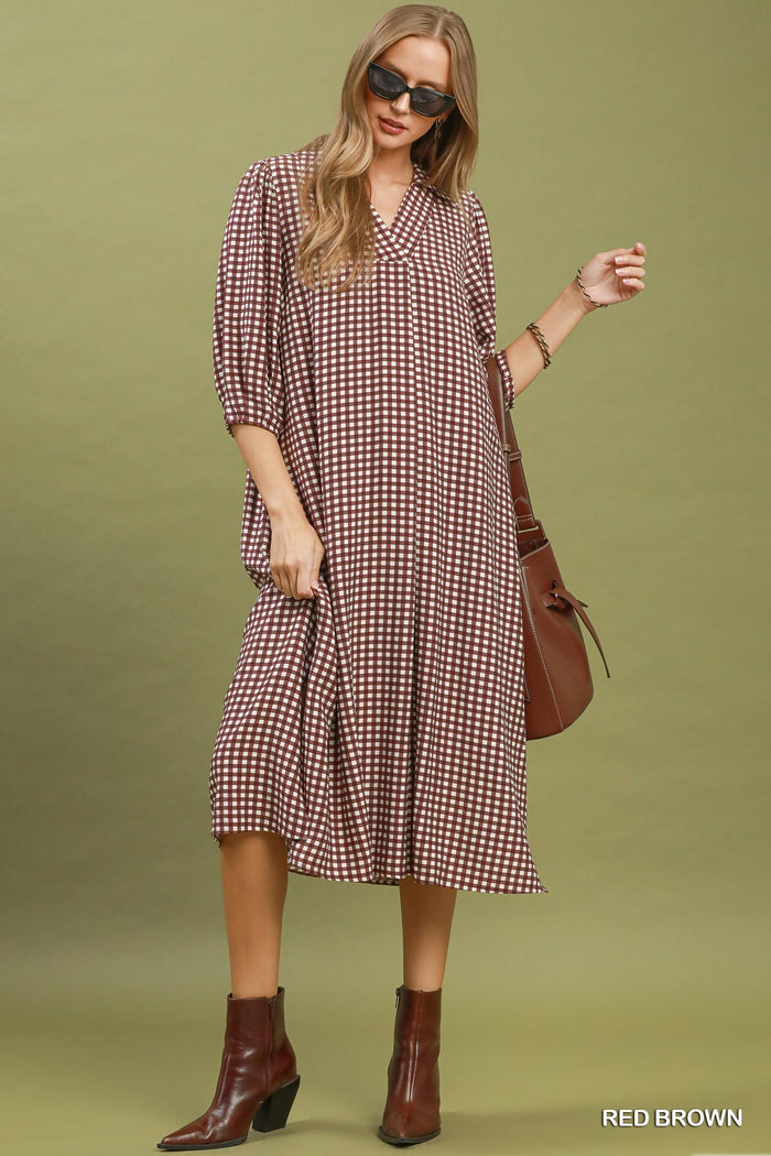 Umgee Gingham Midi Dress
