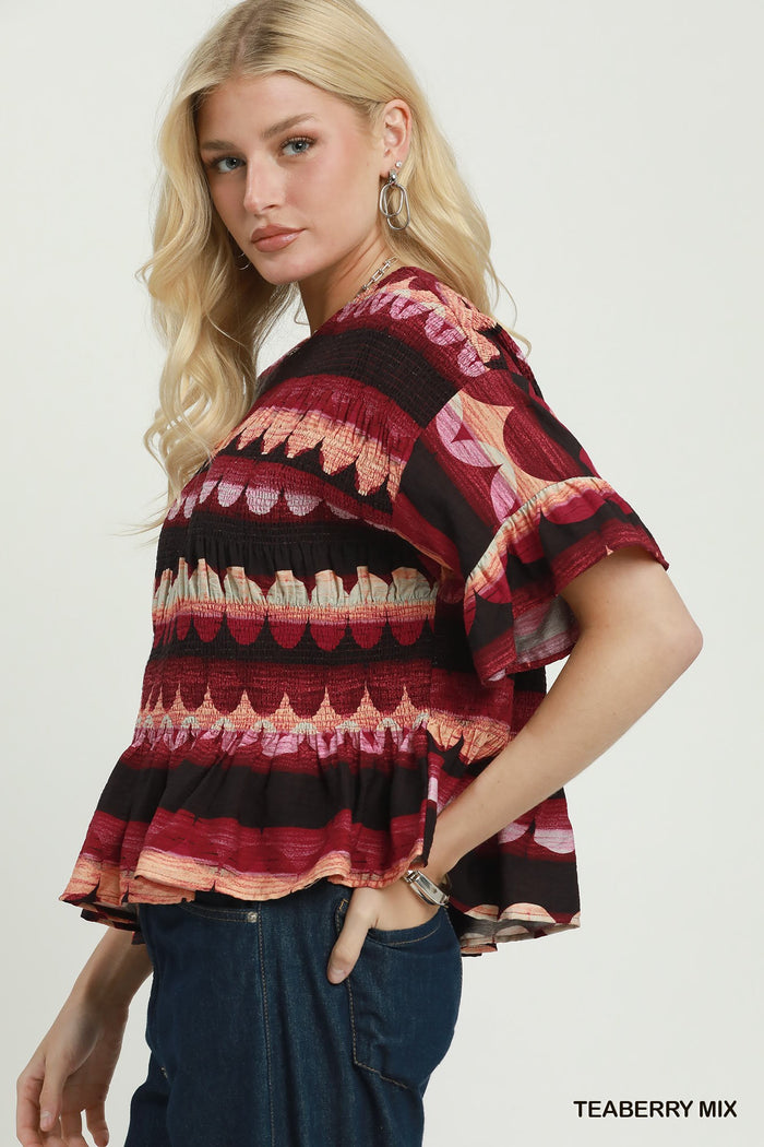 Umgee Smocked Peplum Top