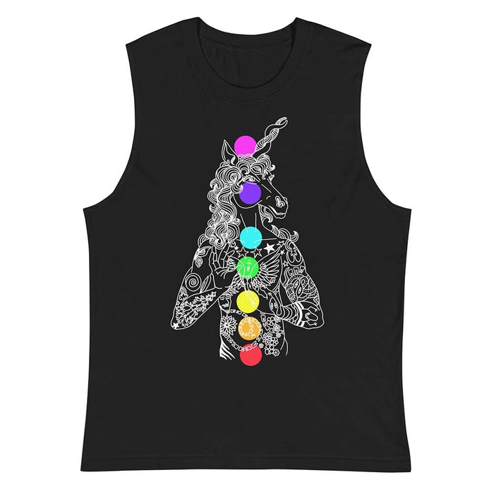 Unicorn Chakras Sleeveless Tee  black front