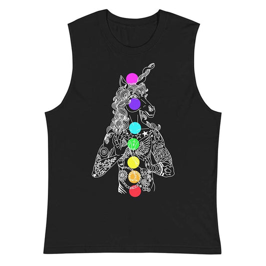 Unicorn Chakras Sleeveless Tee  black front