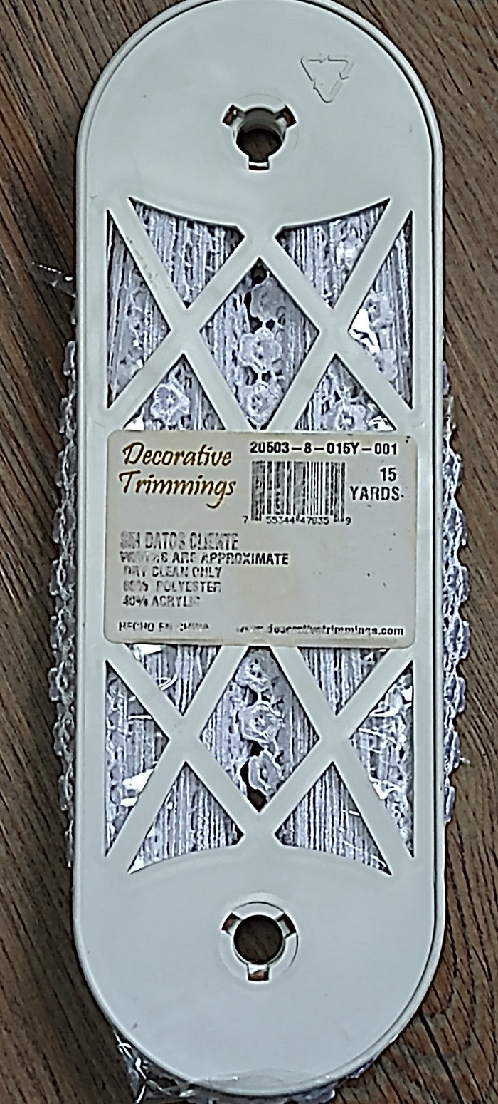 Venice Lace - Trim - Daisy - White. This item sells in 12 inch segments. Example, If you request 18 inches it will come all as one piece so you can trim/cut to your preferred length. Available at Embellish Away located in Bowmanville Ontario Canada.