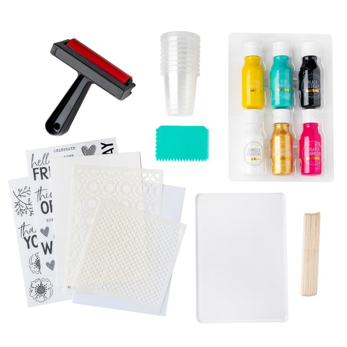 Vicki Boutin - Mixed Media - Card Kit - Gel Print. The user-friendly Gel Press plate makes printmaking accessible to everyone. Simply apply paint, press, and reveal your creations effortlessly. Available at Embellish Away located in Bowmanville Ontario Canada.