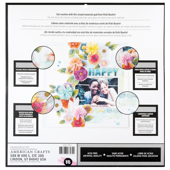 Vicki Boutin - Paper Pad 12"X12" - Mixed Media - 24/Pkg. Immerse yourself in the Vicki Boutin Mixed Media Collection, where creativity knows no bounds. Available at Embellish Away located in Bowmanville Ontario Canada.
