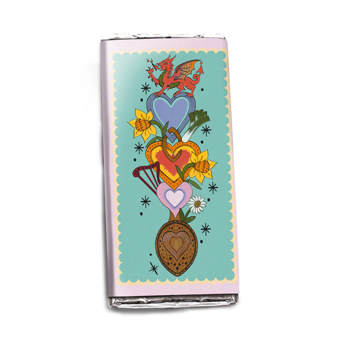 'Welsh Icons Love spoons' Luxury Milk Chocolate Bar