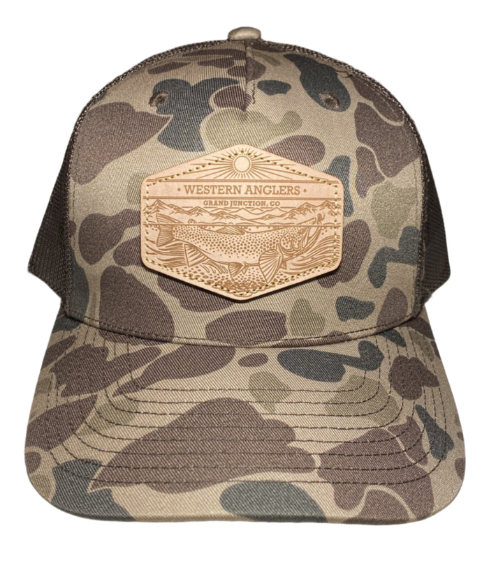 Western Anglers - Richardson Trucker Hat - Leather Patch - Camo