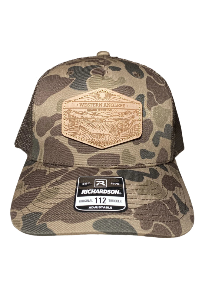 Western Anglers - Richardson Trucker Hat - Leather Patch - Camo