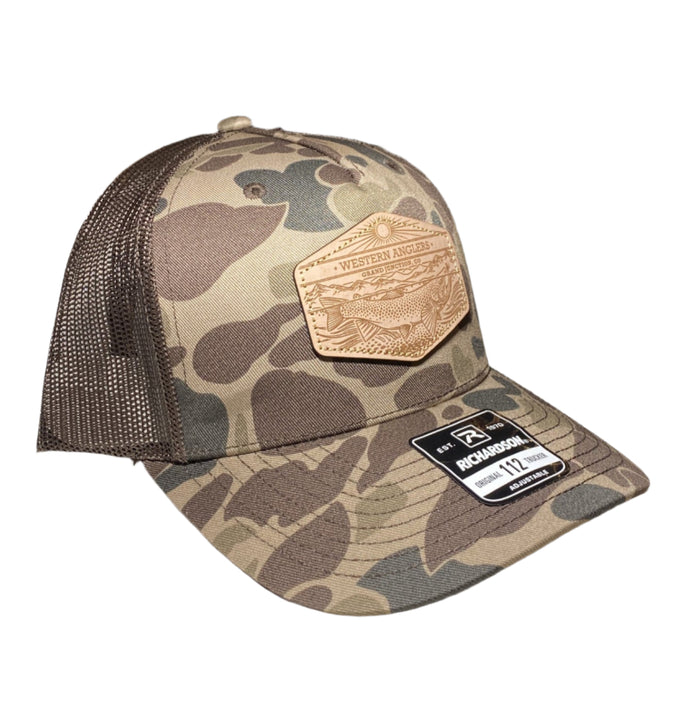 Western Anglers - Richardson Trucker Hat - Leather Patch - Camo