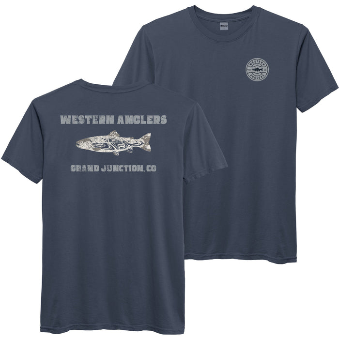 Western Anglers Logo Trout T Shirt - Washed Denim Blue