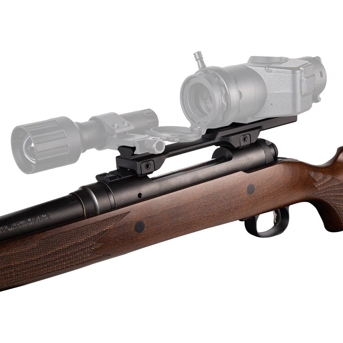 Wraith Mini long mount installed on bolt-action rifle showing optimal scope positioning