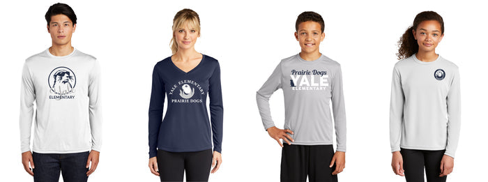 Yale Elementary Wicking Long Sleeve Tee- 4 designs- Adult, Ladies, Youth Sizes